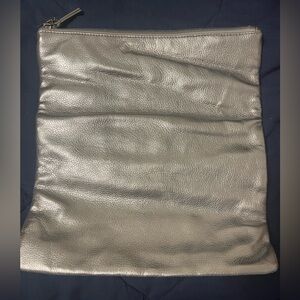 Metallic Silver Leather Clutch